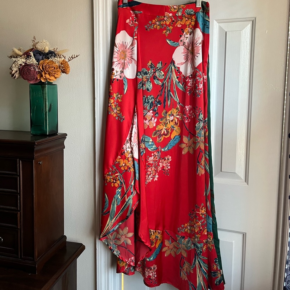 Lulu's Vibrant Red Floral Asymmetrical Skirt
